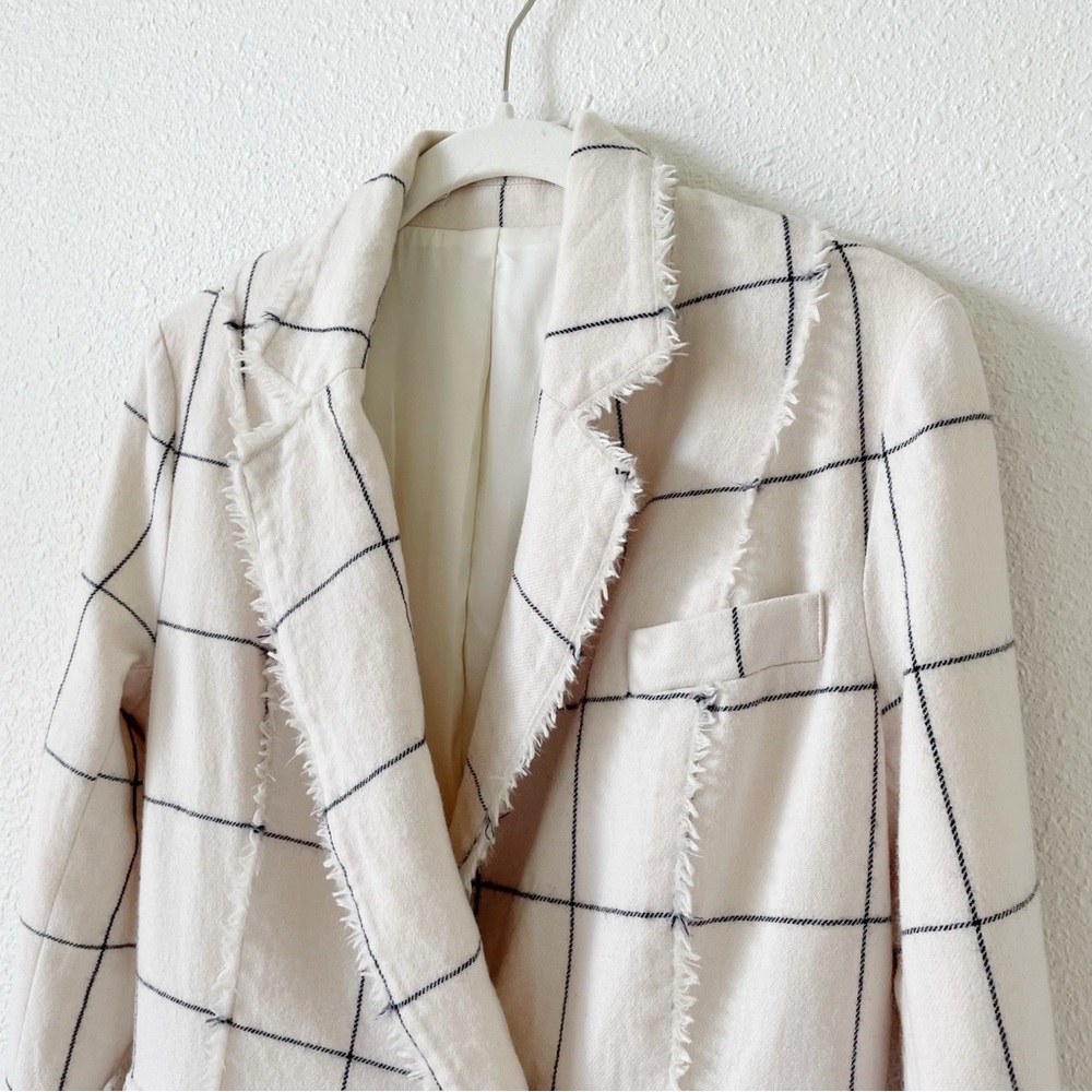 Wool Cashmere Windowpane Plaid Blazer Cream Black Size XS? Luxury Neutral - Picture 3 of 8